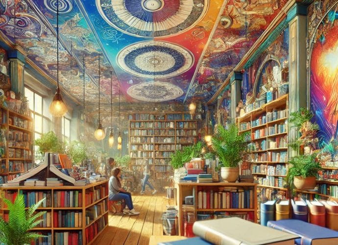 A vibrant bookstore scene